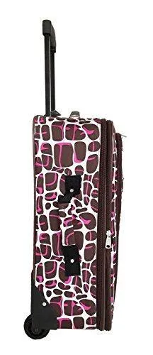 3Pc Luggage Set Travel Bag Rolling Wheel Carryon Expandable Upright Giraffe Pink