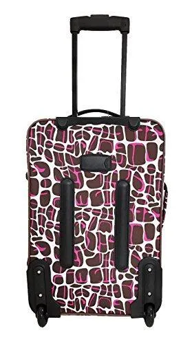 3Pc Luggage Set Travel Bag Rolling Wheel Carryon Expandable Upright Giraffe Pink