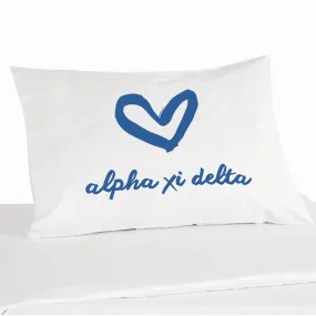 Alpha Xi Delta Sorority Name with Heart Design on Printed Pillowcase