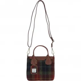 Ashwood Leather x Harris Tweed Handbag with Removable Crossbody Strap Tan/Green/Red: TW-21-08-TR