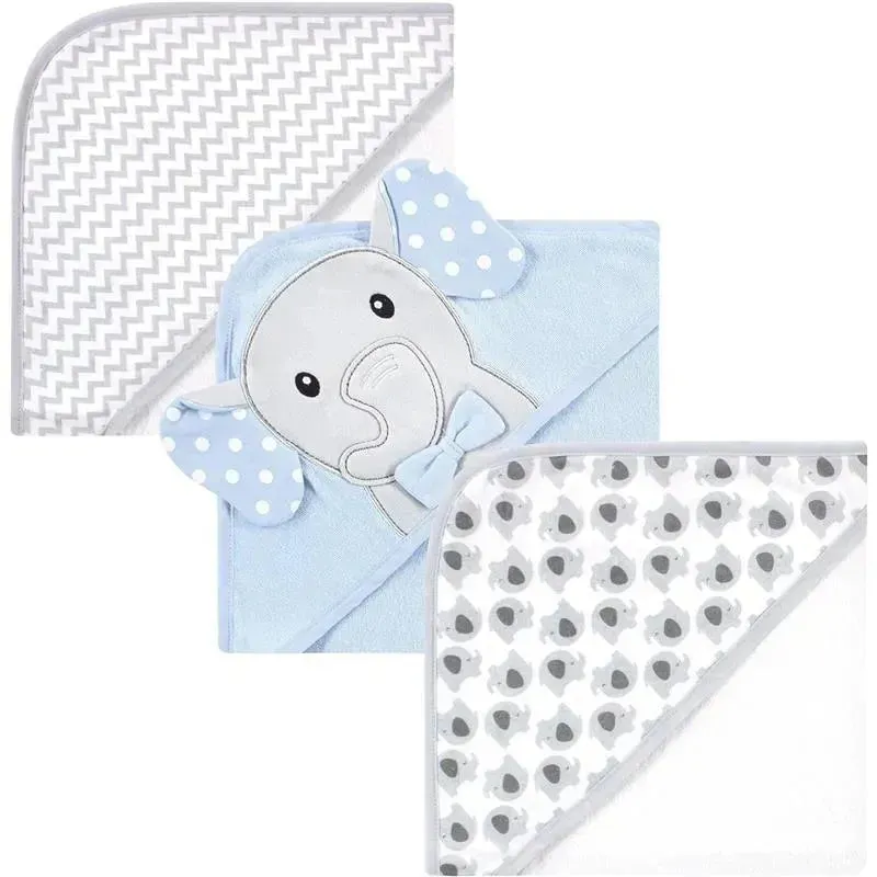 Baby Vision - Hudson Baby Unisex Baby Cotton Rich Hooded Towels, White Dots Gray Elephant