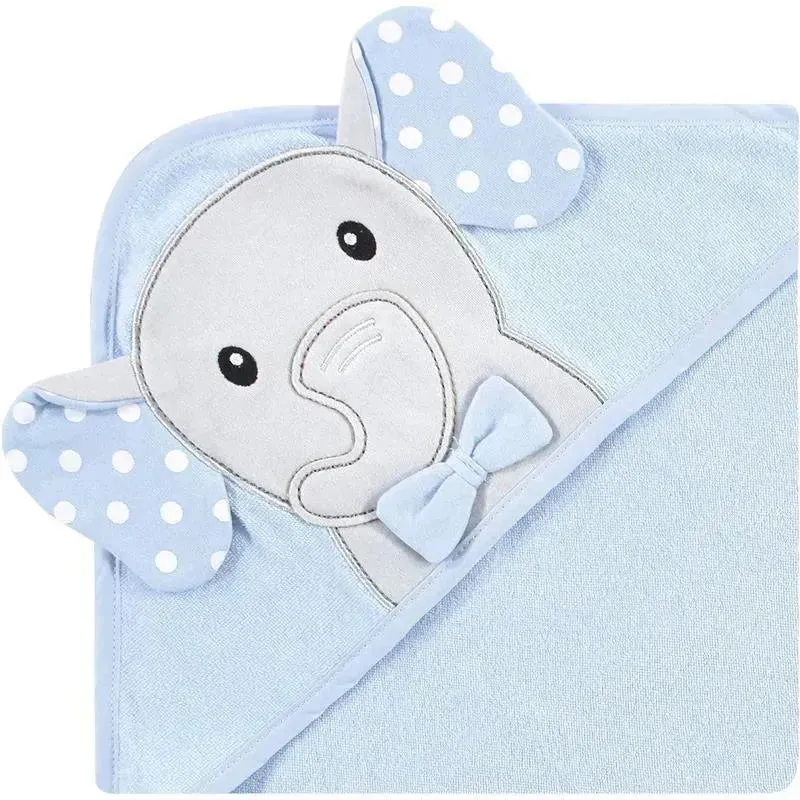 Baby Vision - Hudson Baby Unisex Baby Cotton Rich Hooded Towels, White Dots Gray Elephant