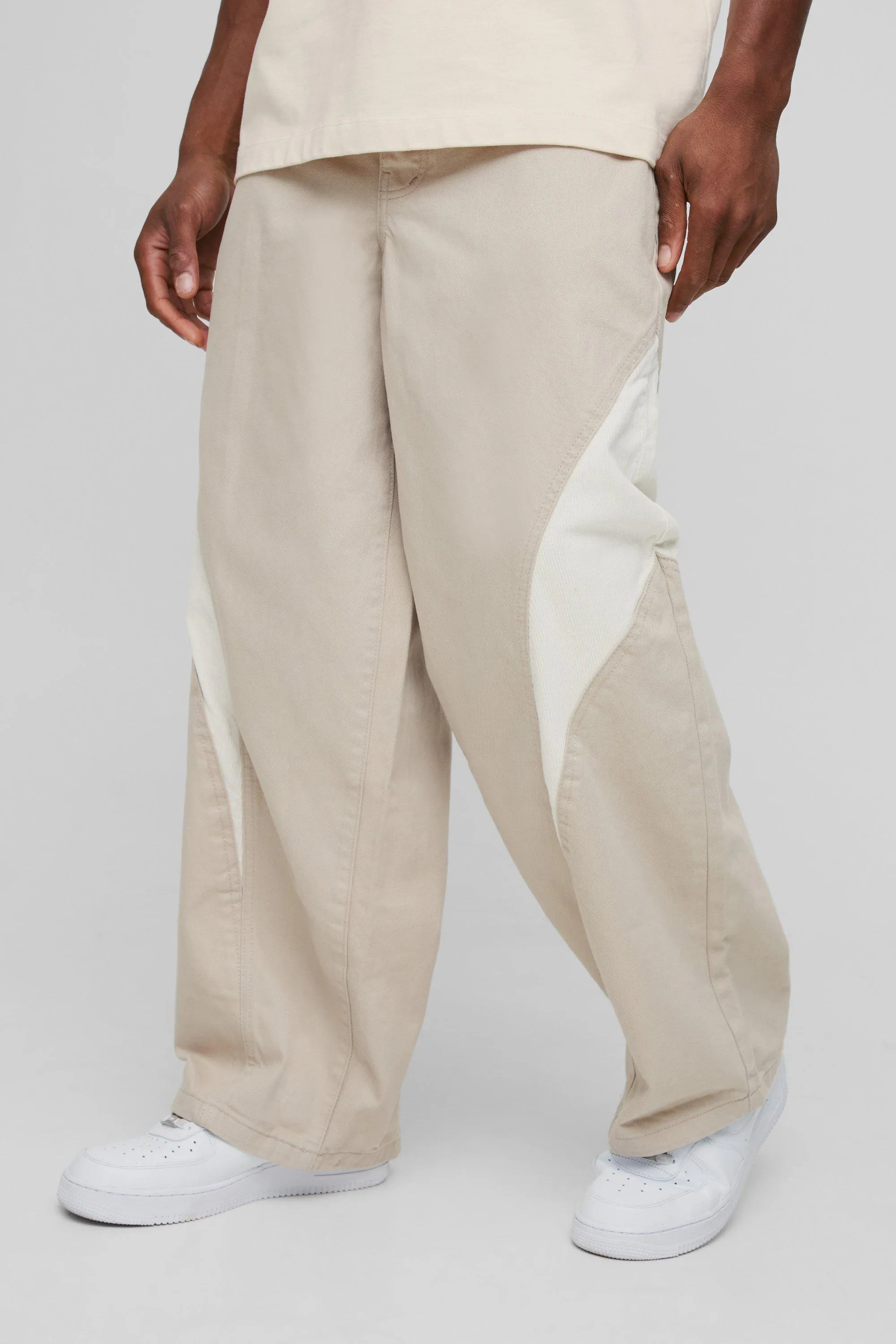 Baggy Corduroy & Twill Panelled Trousers