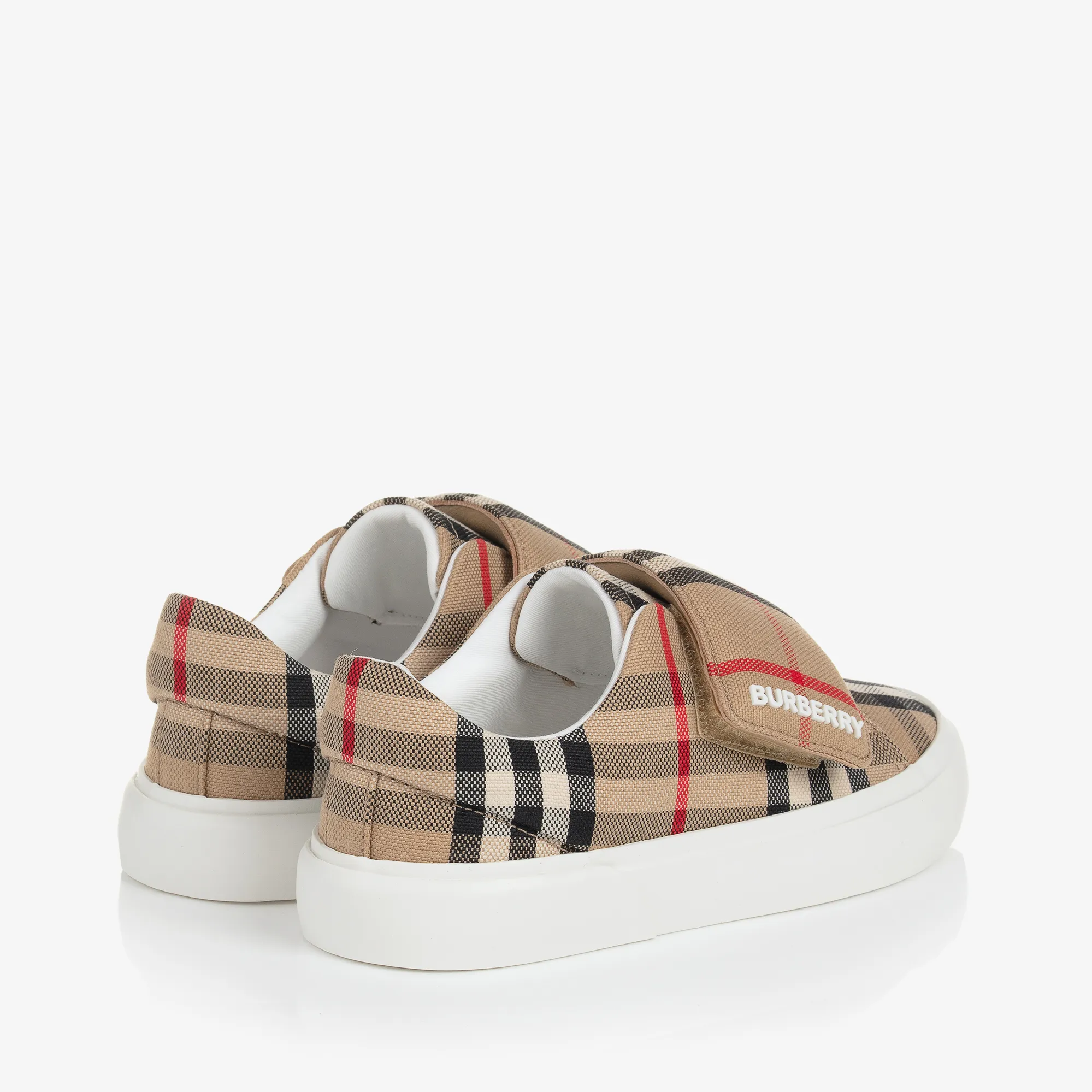 Beige Check Canvas Velcro Trainers