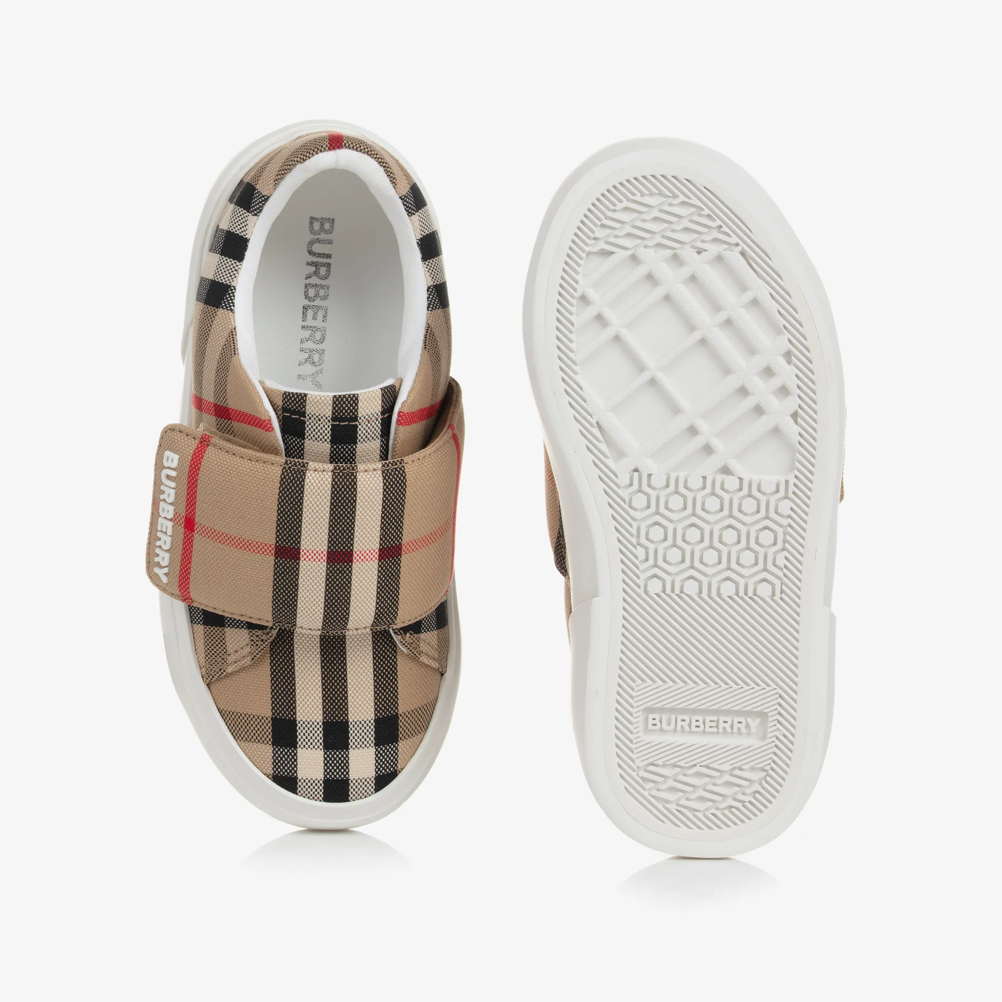 Beige Check Canvas Velcro Trainers