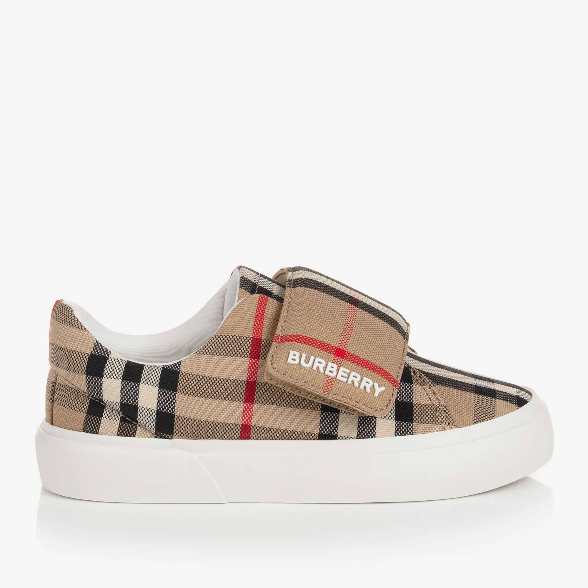 Beige Check Canvas Velcro Trainers