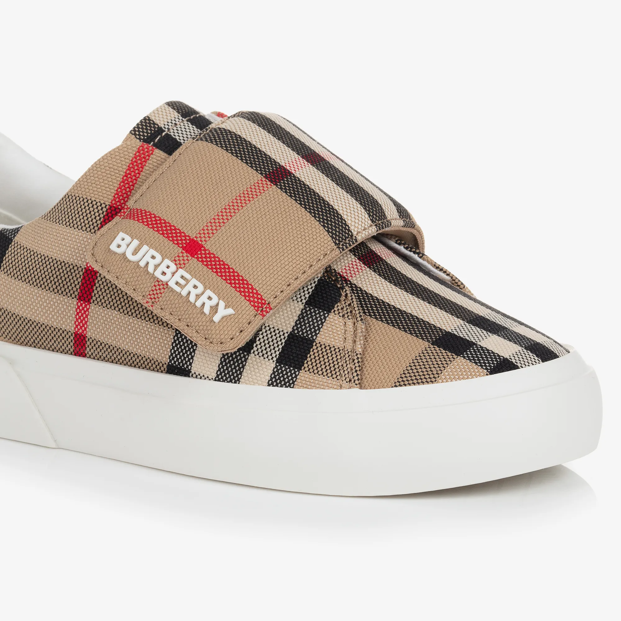 Beige Check Canvas Velcro Trainers