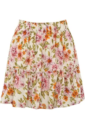 Beige Floral Frill Mini Skirt