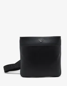 Black Grain Leather Flat Shoulder Bag