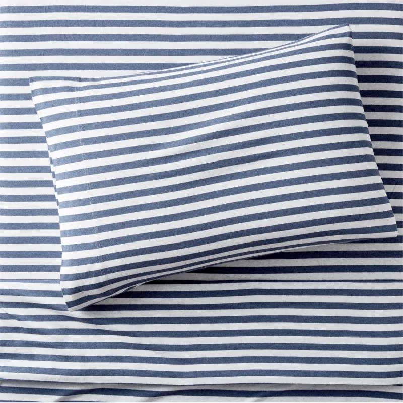 Crate&Barrel Comfy Tee Navy Blue Stripe Organic Cotton Jersey Kids Twin Sheet Set