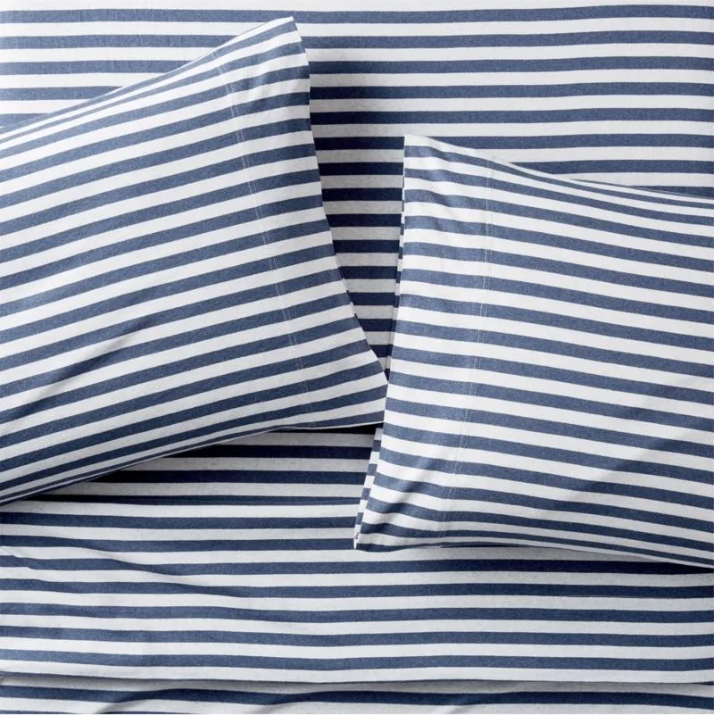 Crate&Barrel Comfy Tee Navy Blue Stripe Organic Cotton Jersey Kids Twin Sheet Set