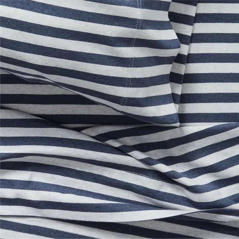 Crate&Barrel Comfy Tee Navy Blue Stripe Organic Cotton Jersey Kids Twin Sheet Set