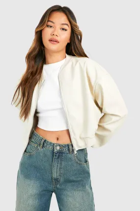 Cropped Faux Leather Bomber Jacket