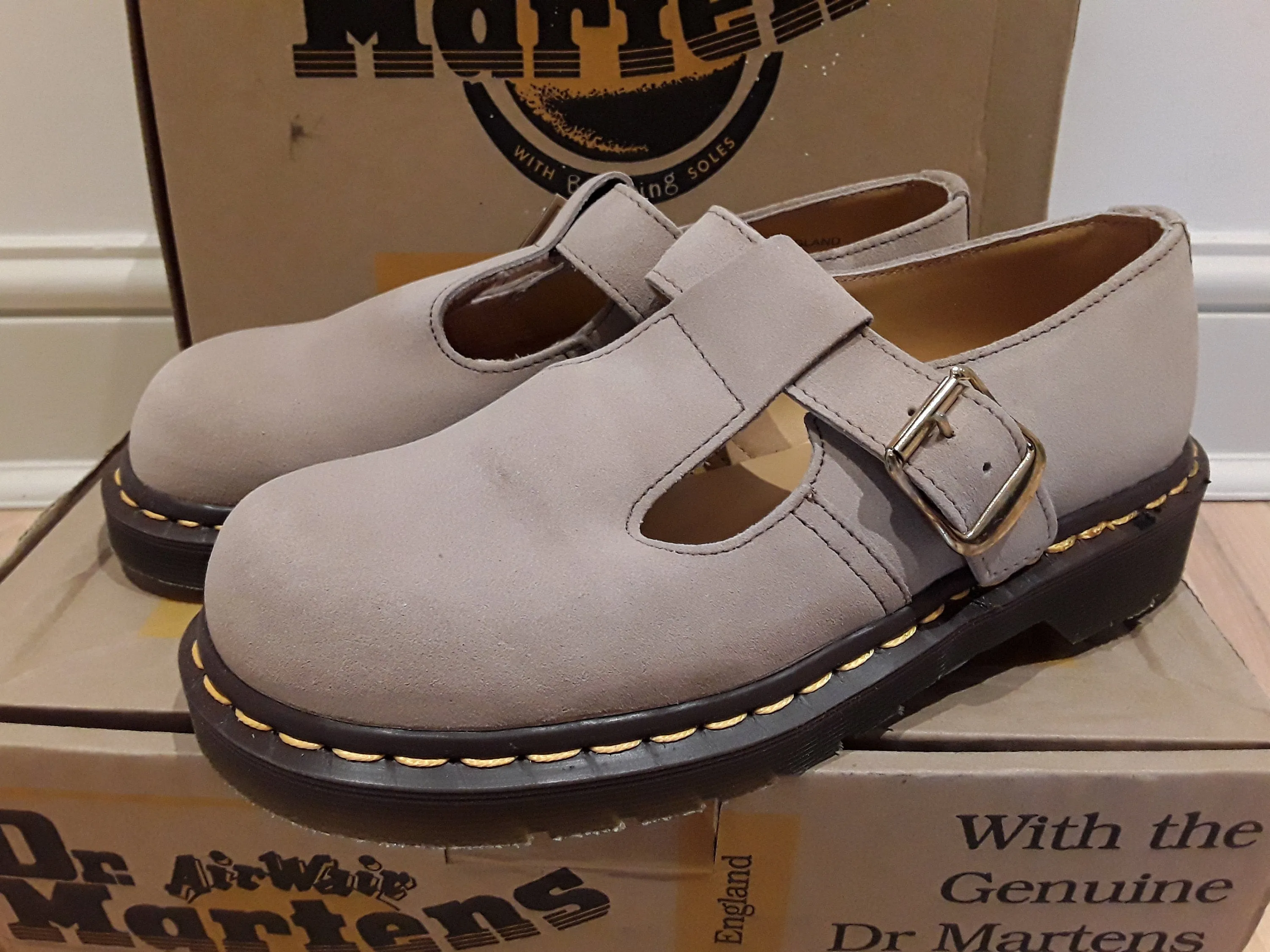 Dr Martens T Bar Mary Janes,  Natural Suede 5027z Made in England .Various sizes