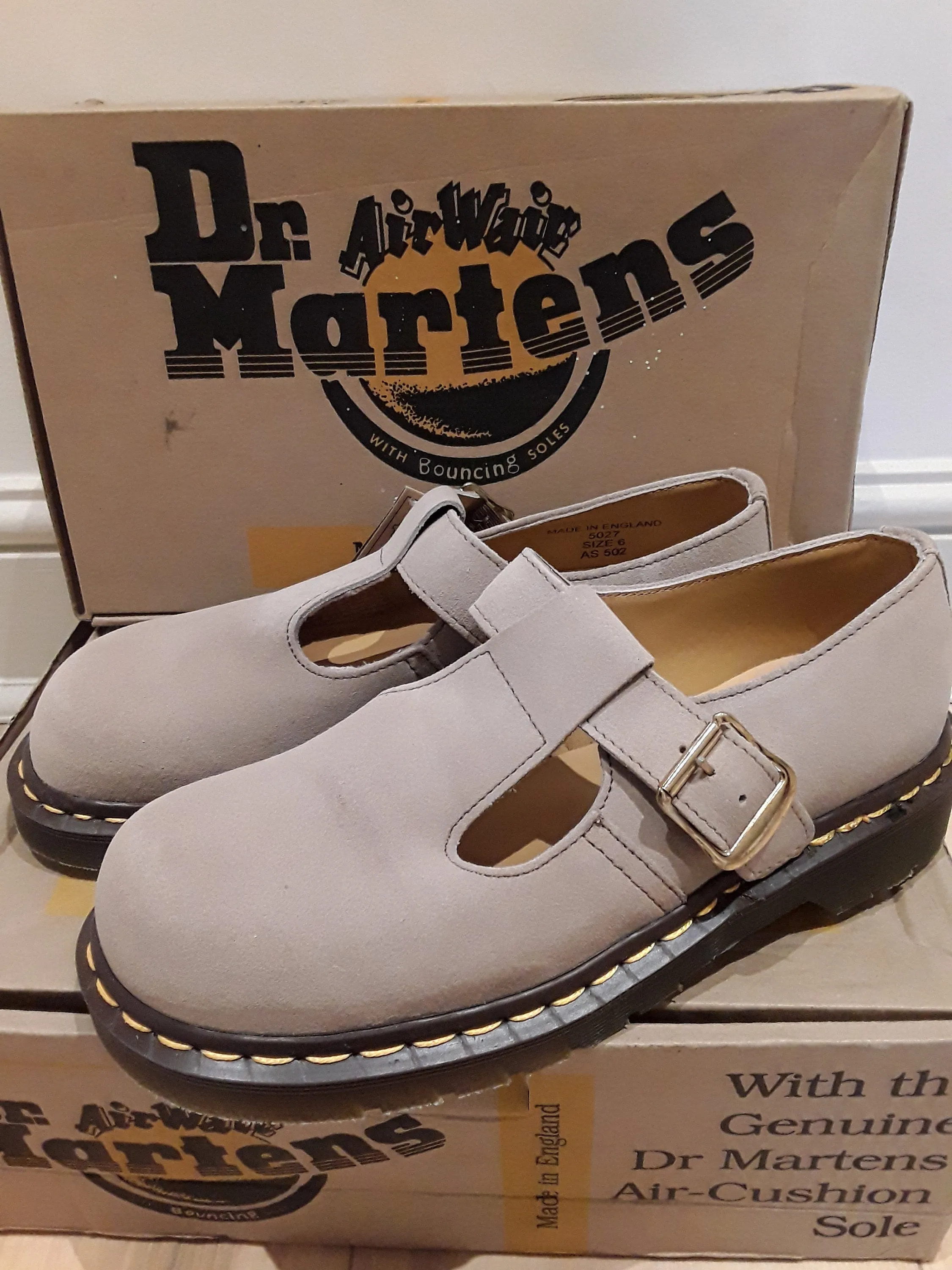 Dr Martens T Bar Mary Janes,  Natural Suede 5027z Made in England .Various sizes