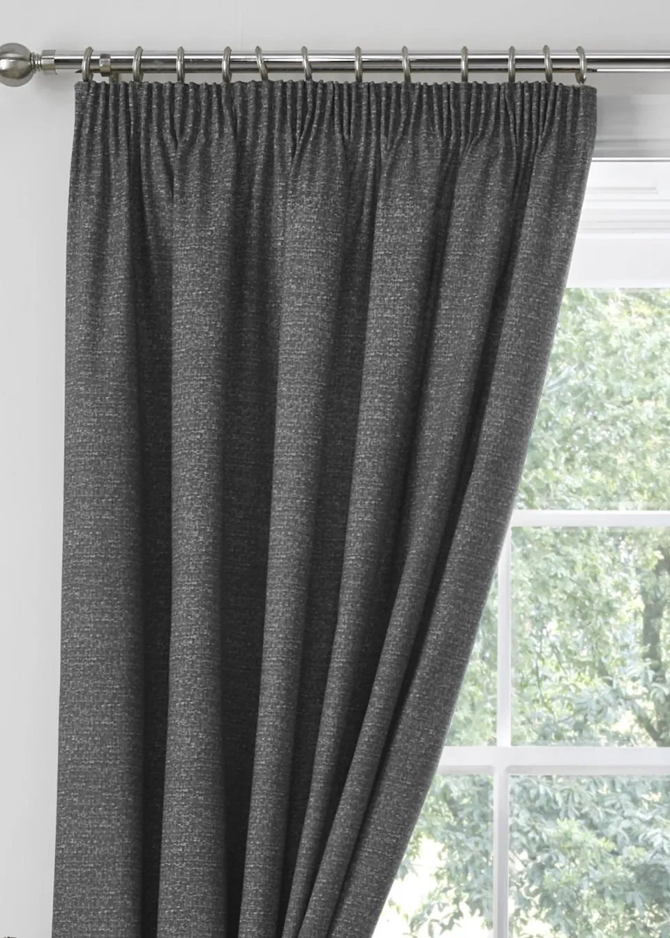 Dreams & Drapes Pembrey Brushed Cotton Grey Pencil Pleat Curtains With Tie-Backs