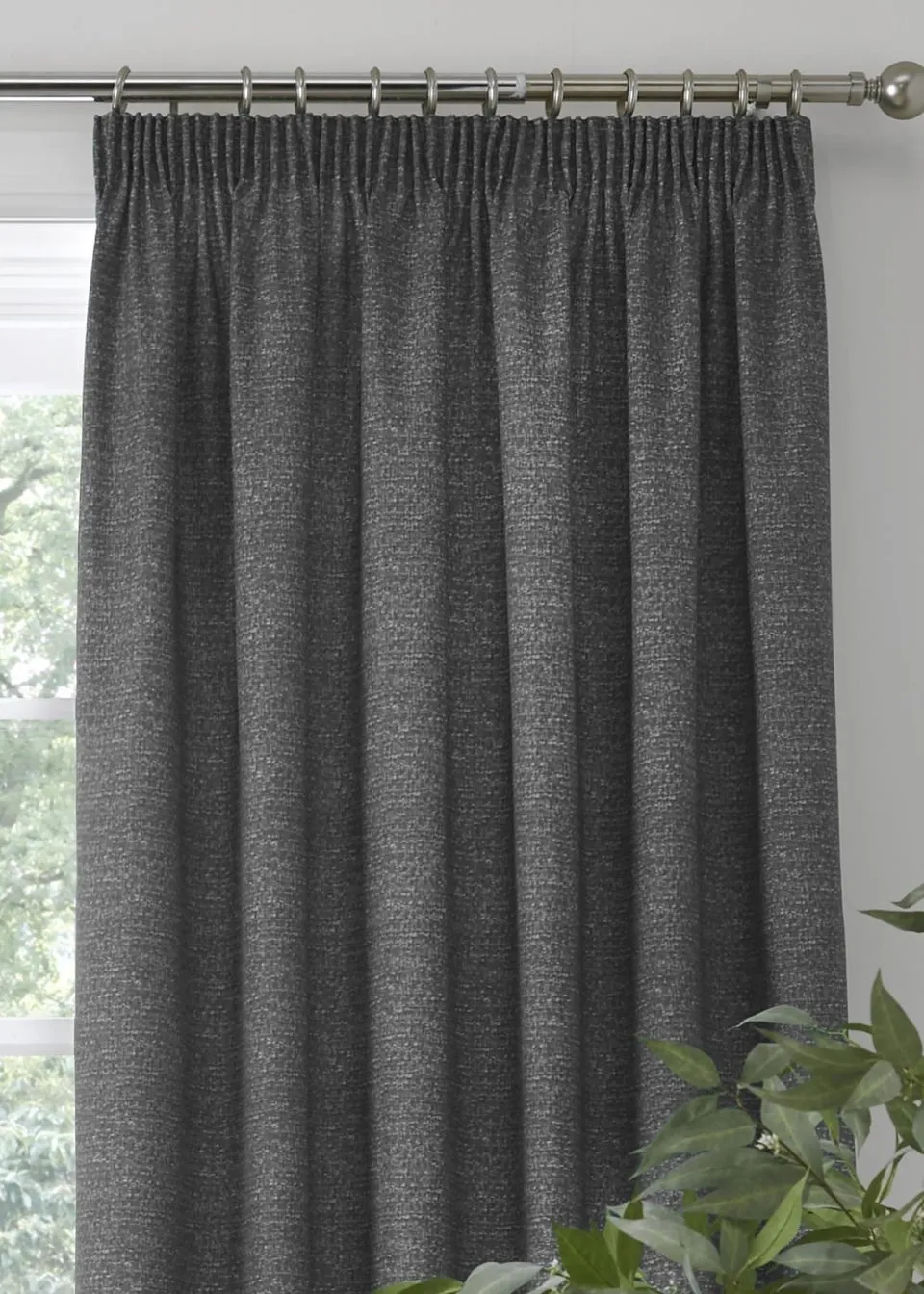 Dreams & Drapes Pembrey Brushed Cotton Grey Pencil Pleat Curtains With Tie-Backs