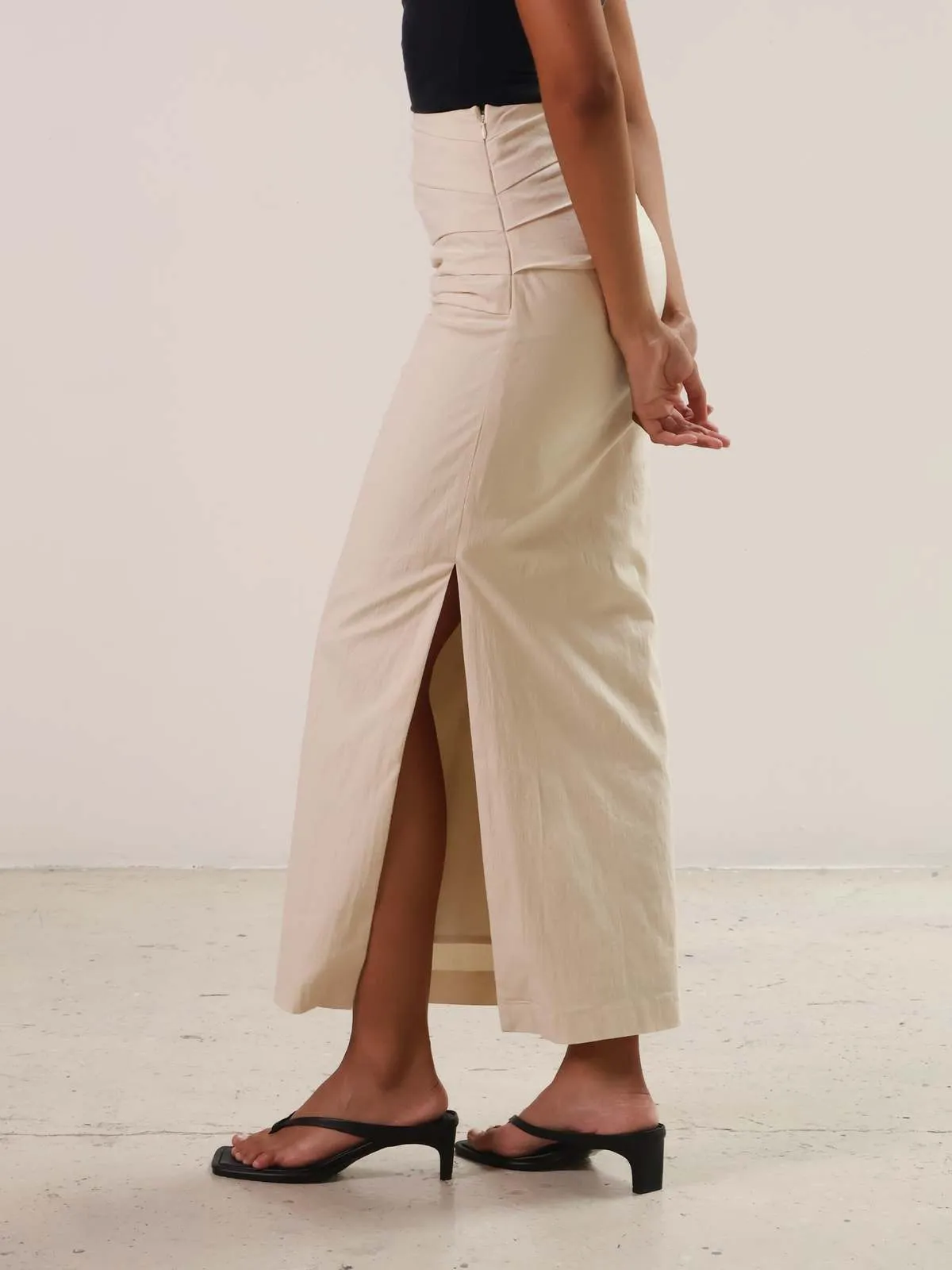 Emara Pleated Midi Skirt - Sand