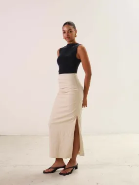 Emara Pleated Midi Skirt - Sand