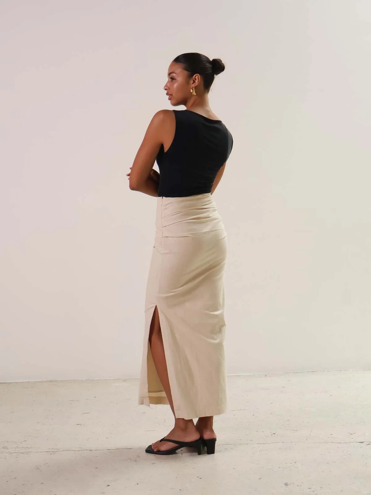 Emara Pleated Midi Skirt - Sand