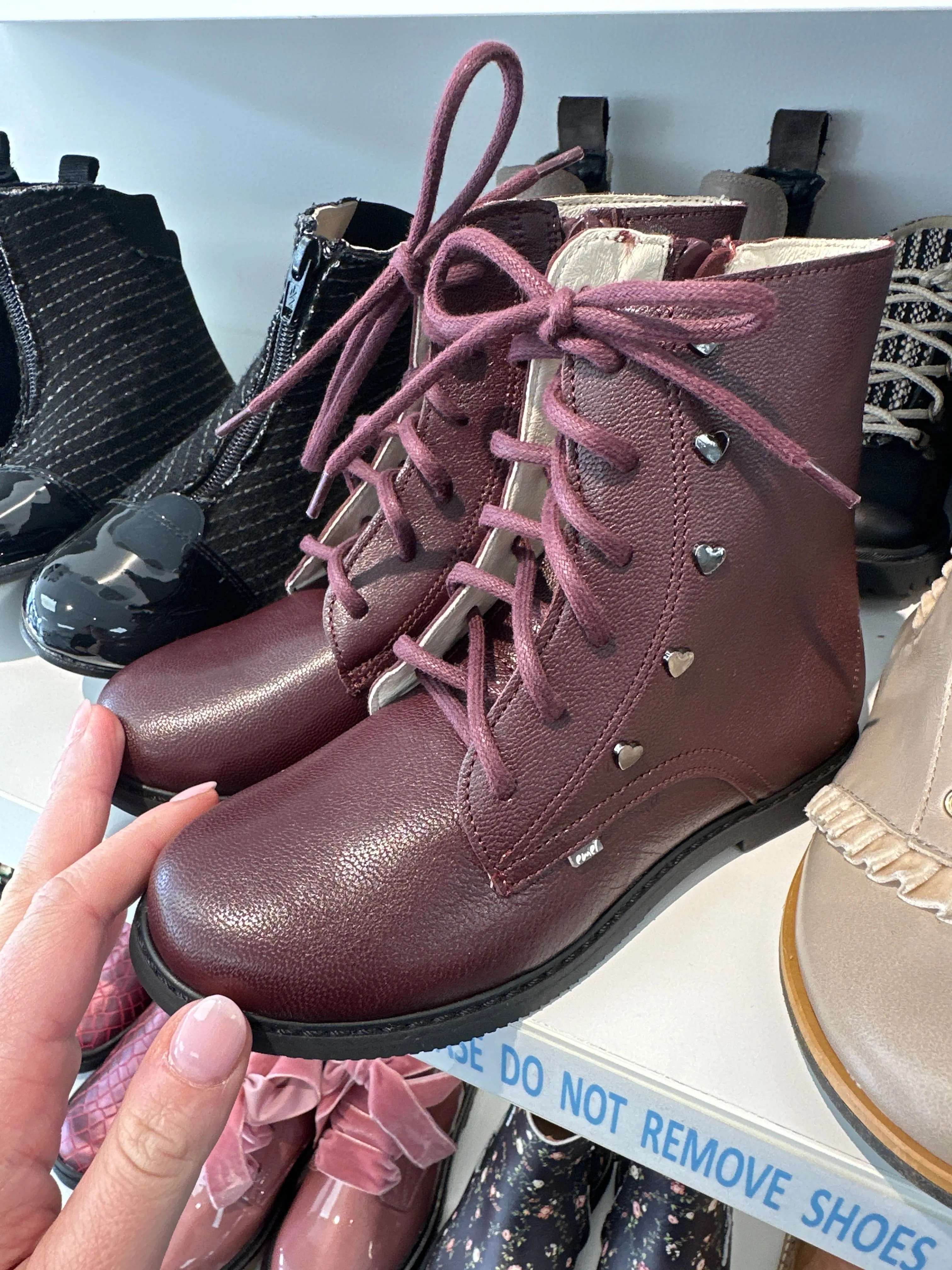 Emel Burgundy Heart Studded Boot