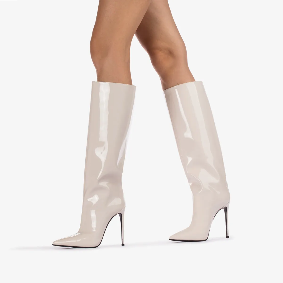 EVA BOOT 120 mm Milk white vinyl knee boot