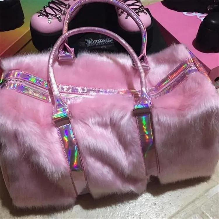 FURRY PINK DELUXE TRAVEL BAG