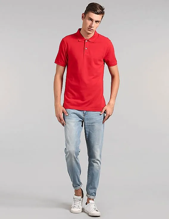 GAP Men Red Solid Pique Polo