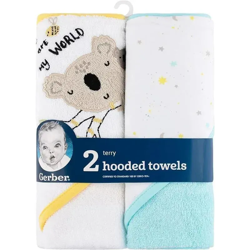 Gerber - 2Pk Terry Hooded Towels, Neutral Little Animals