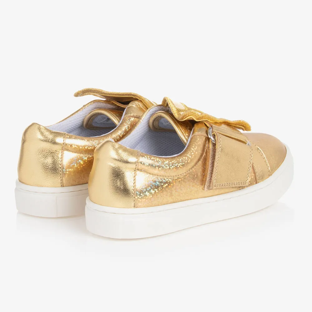 Girls Gold Leather Butterfly Trainers