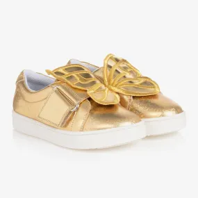 Girls Gold Leather Butterfly Trainers