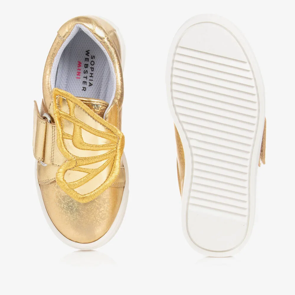 Girls Gold Leather Butterfly Trainers