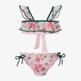 Girls Pink Floral Lace Frill Bikini (UV50)