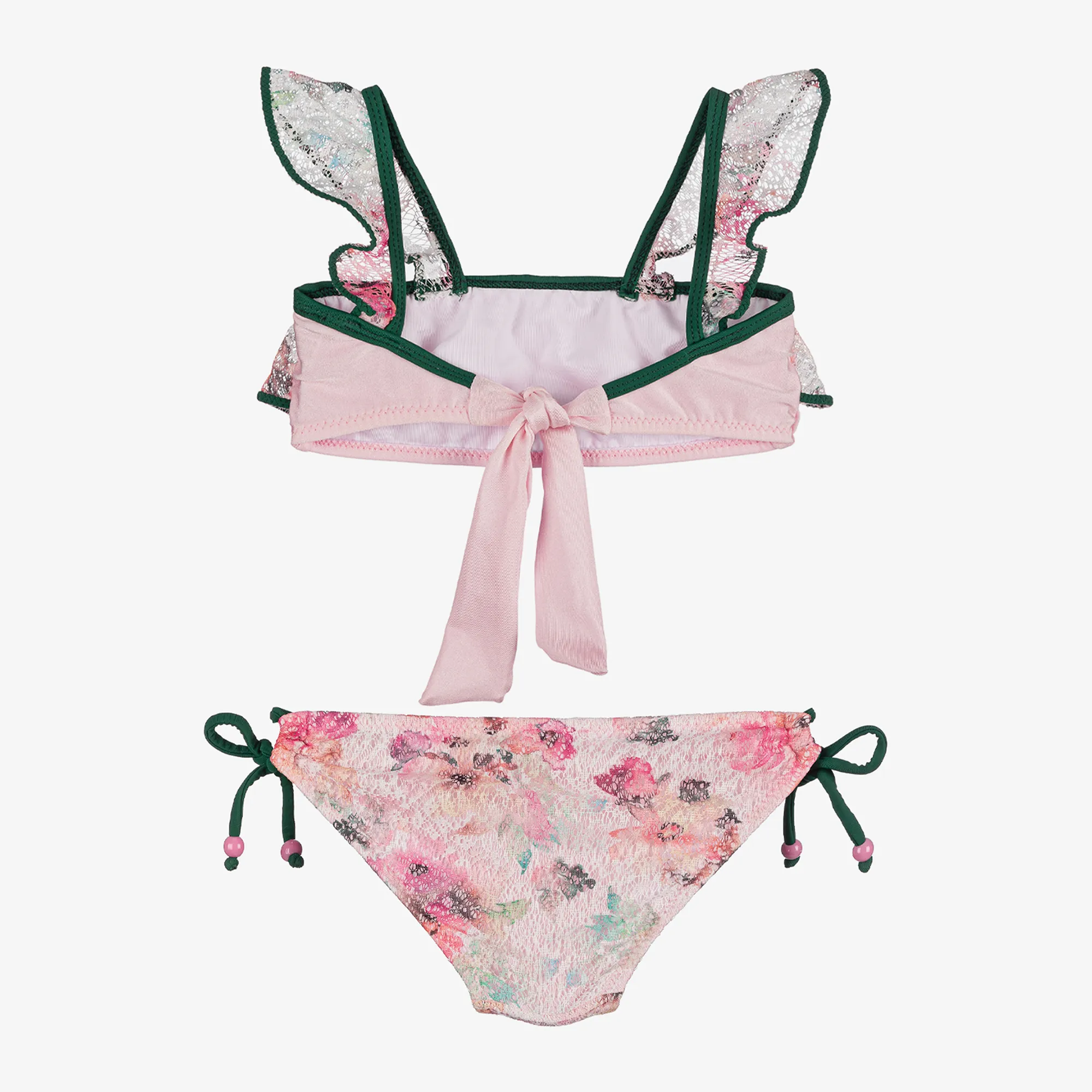 Girls Pink Floral Lace Frill Bikini (UV50)