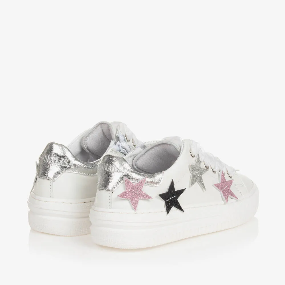 Girls White Leather Stars Trainers