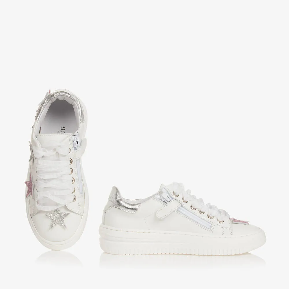 Girls White Leather Stars Trainers