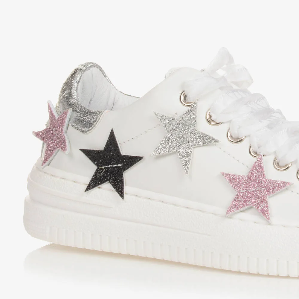 Girls White Leather Stars Trainers