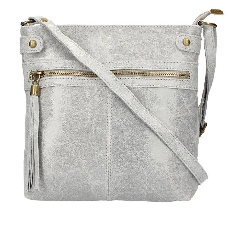 Gray leather shoulder bag evan