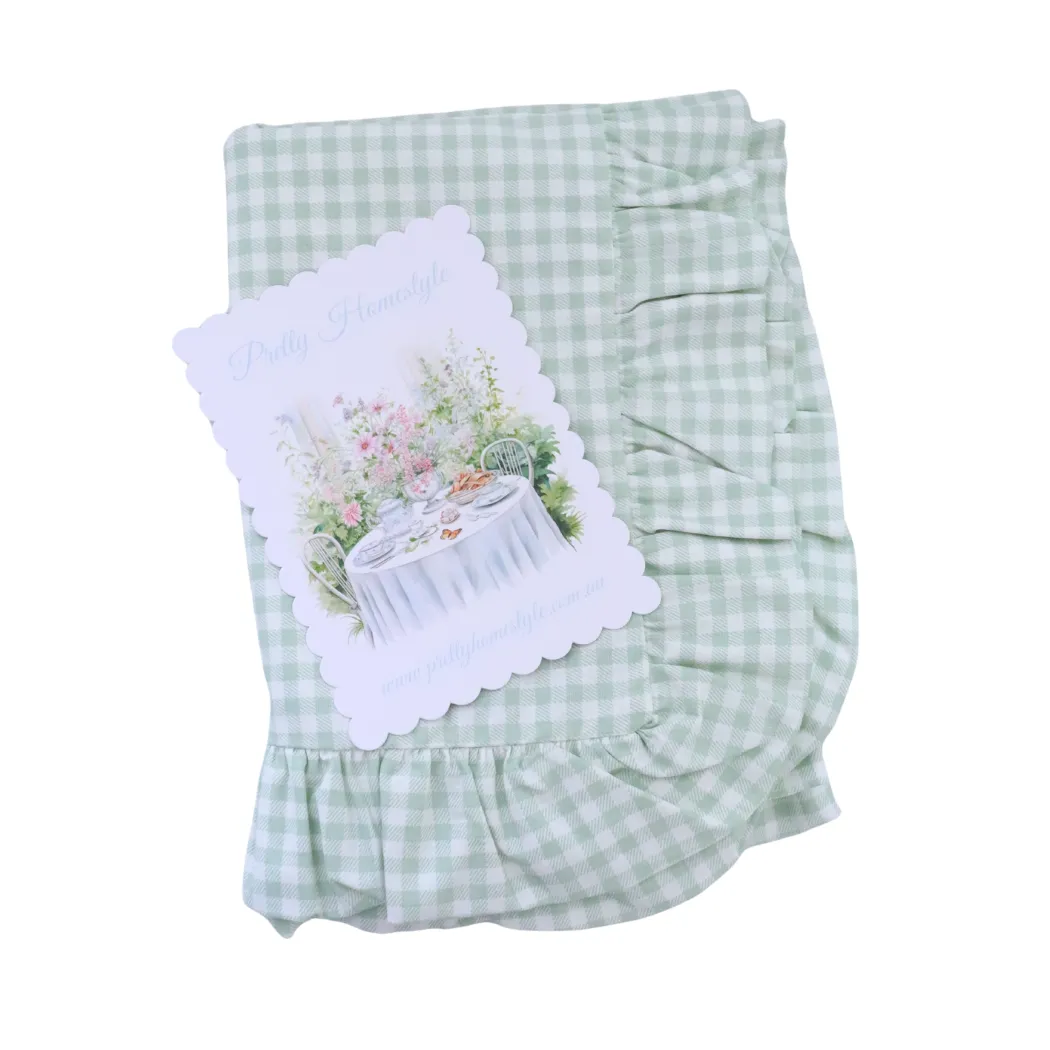 Green gingham frilly pillowcase