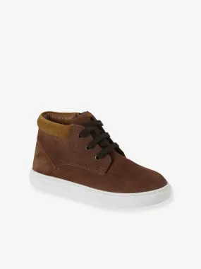 High-Top Leather Trainers with Laces, for Boys - brown