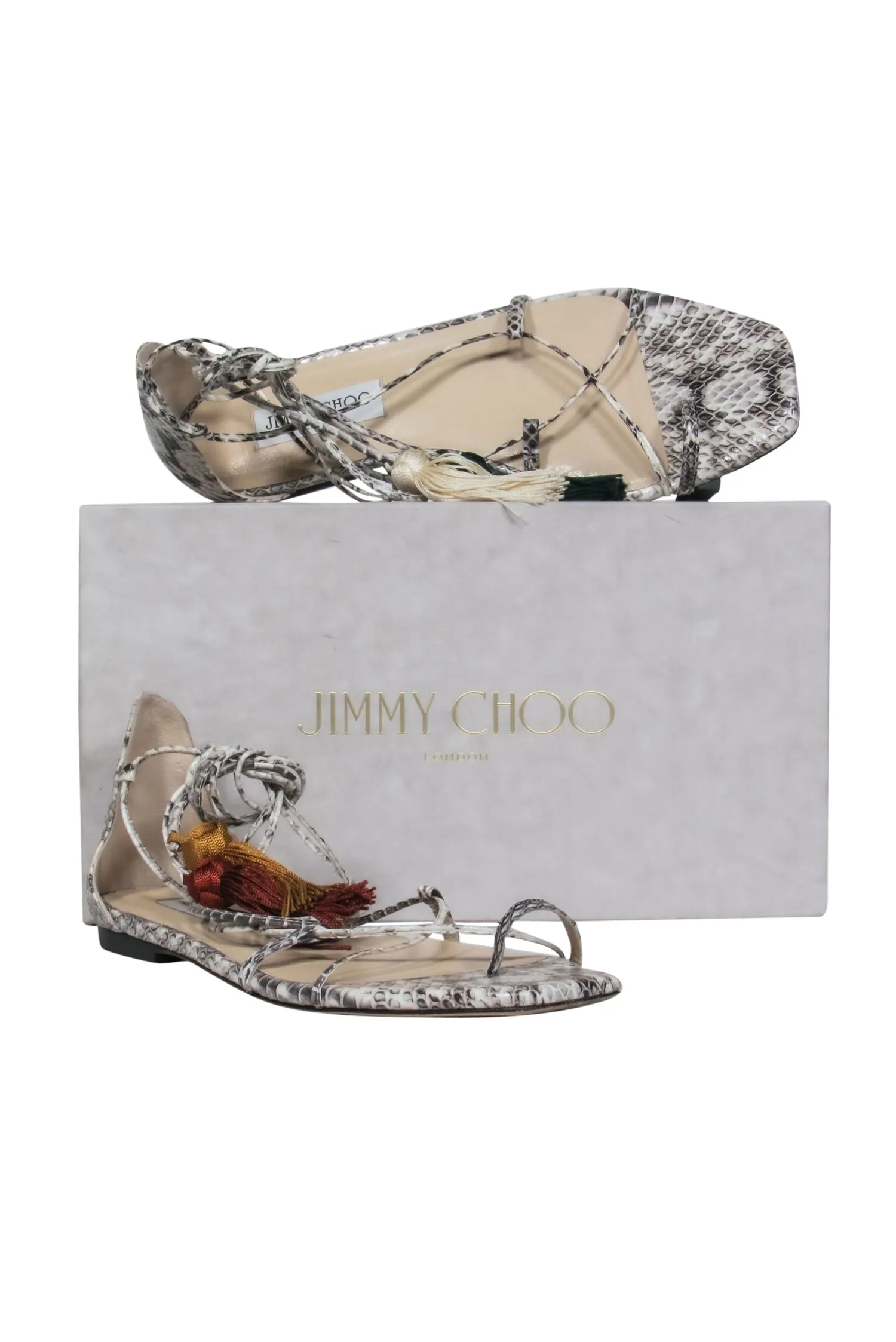 Jimmy Choo - Light & Dark Grey Snake Print Leather Sandals Sz 9.5