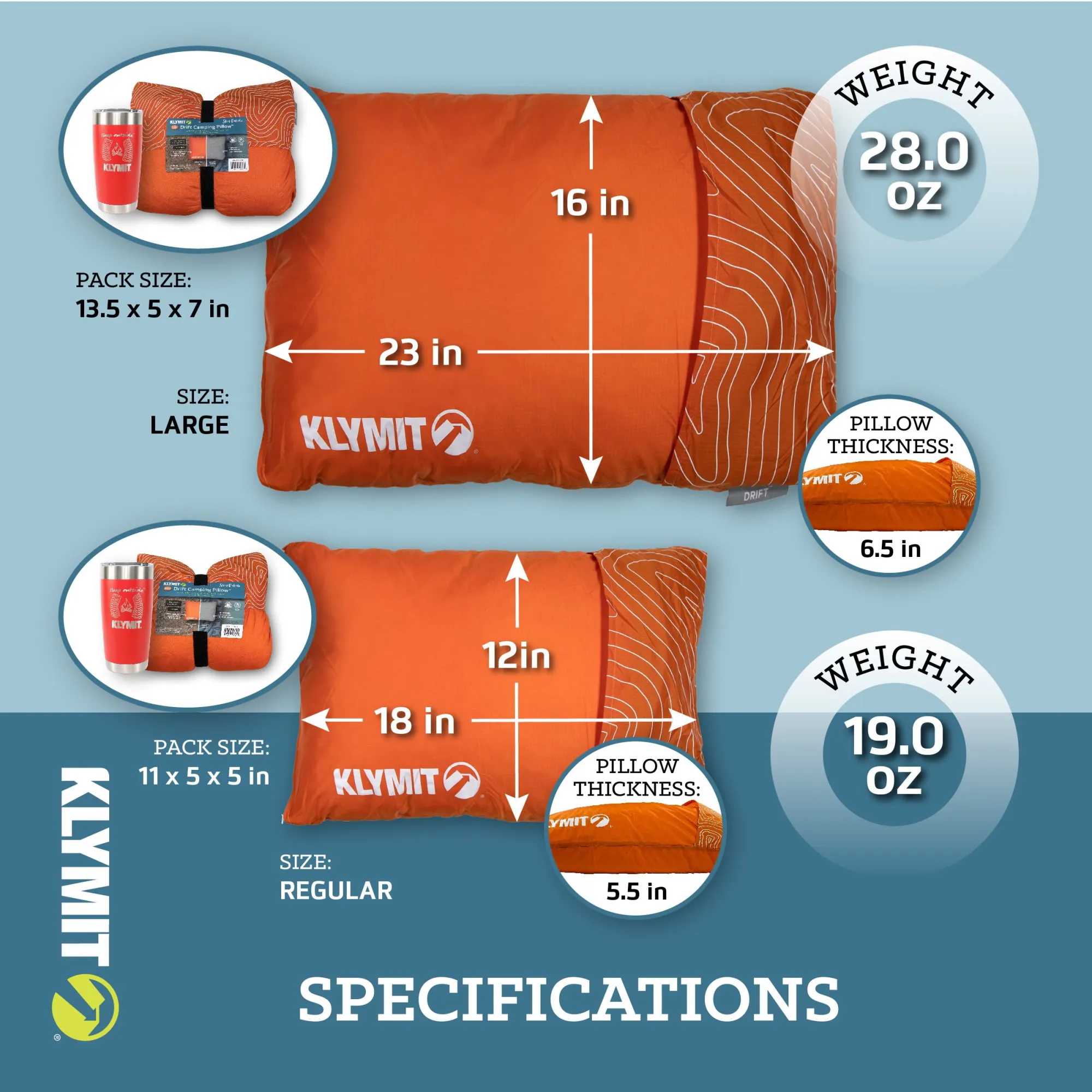 Klymit Drift Car Camp Pillow Regular  Orange | Buy Klymit Drift Car Camp Pillow Regular  Orange here | Outnorth