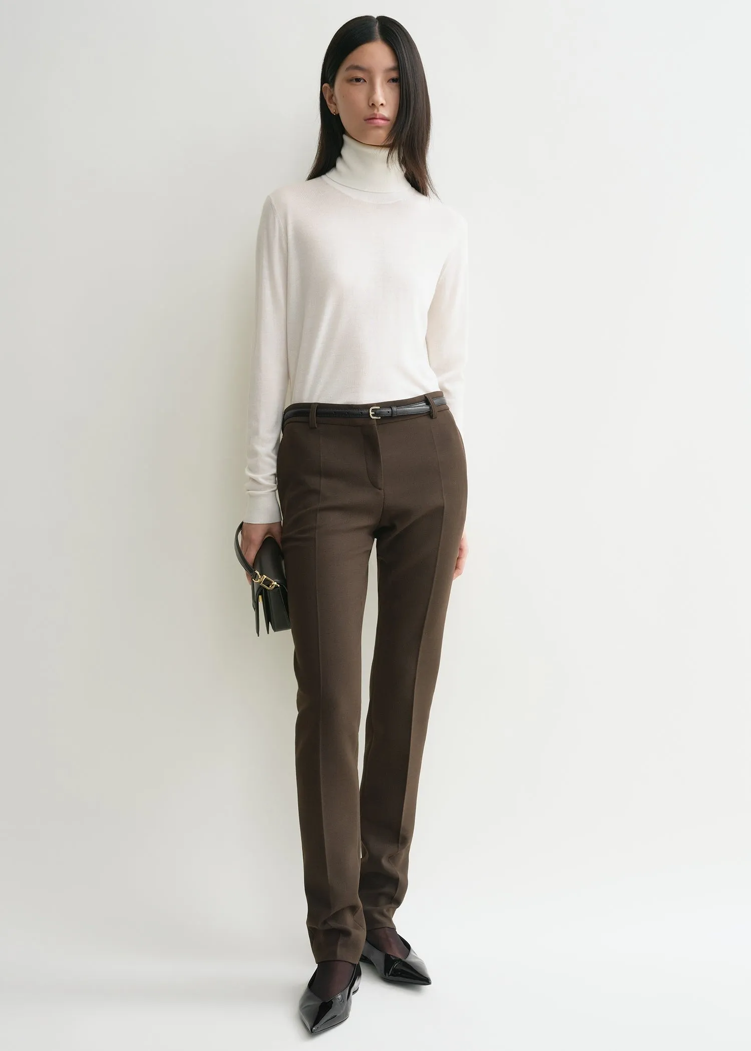 Low-waist slim trousers bark