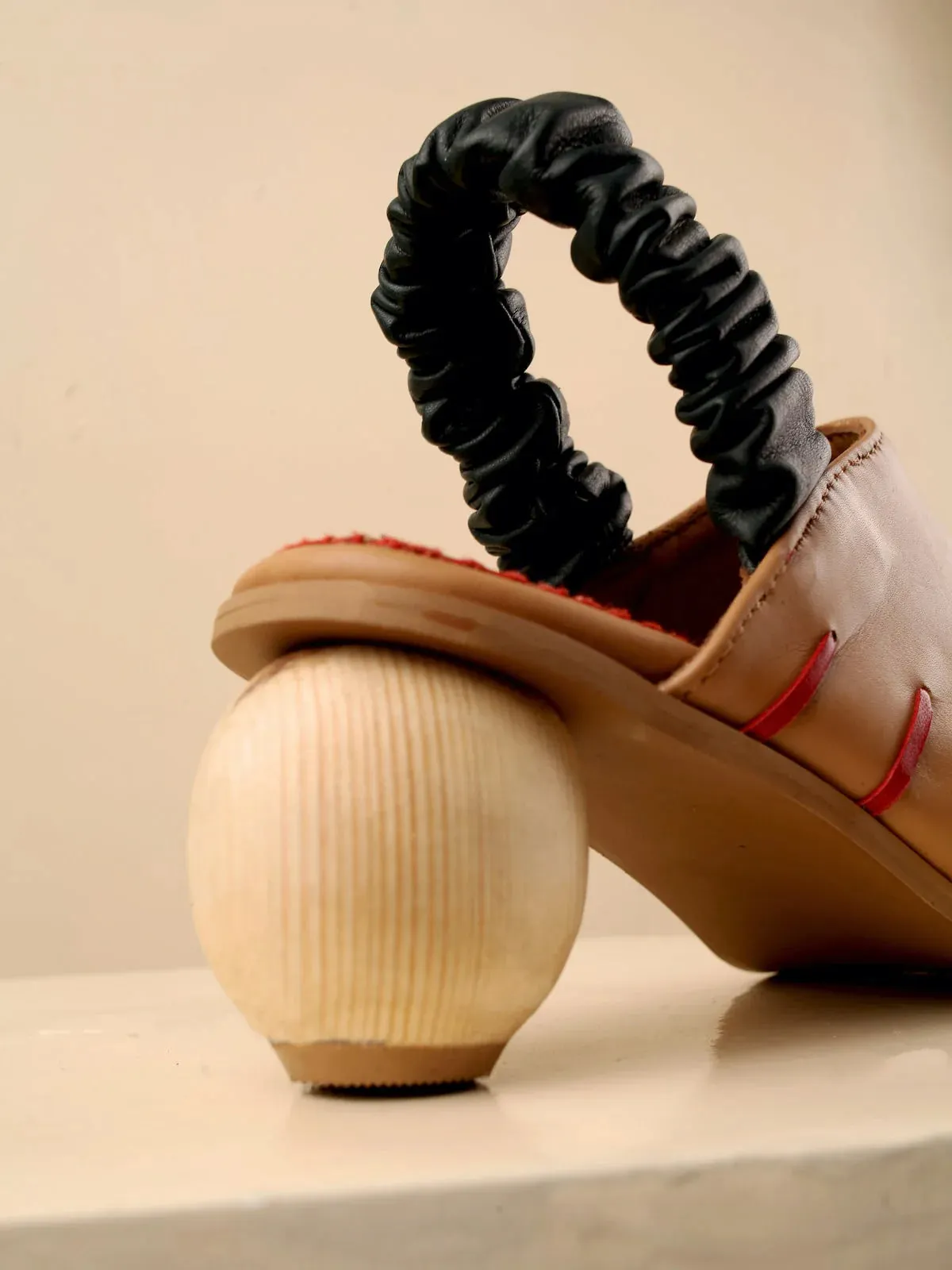 Maliko Oreva Sandals with handcrafted round wooden heel and Leather upper