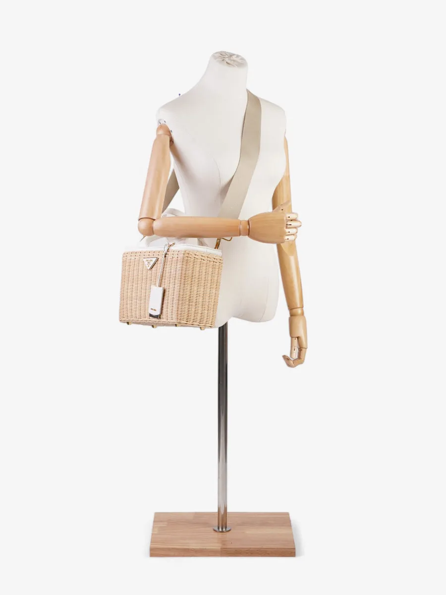 Medium Wicker And Linen Blend Tote Tan / White Wicker