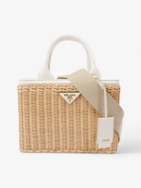 Medium Wicker And Linen Blend Tote Tan / White Wicker