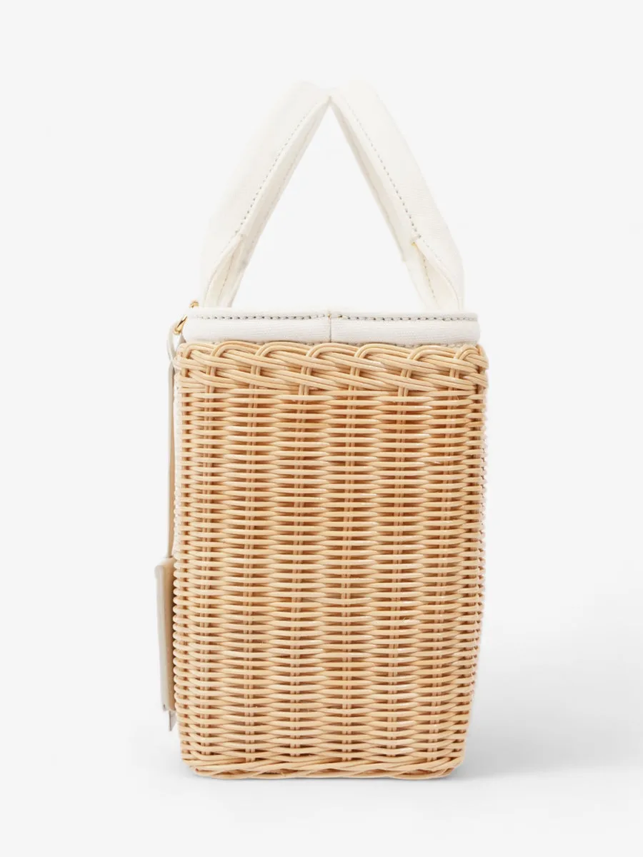 Medium Wicker And Linen Blend Tote Tan / White Wicker