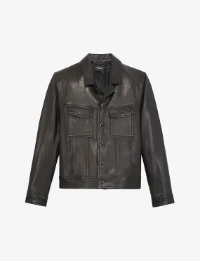 Men’s Black Leather Trucker Jacket