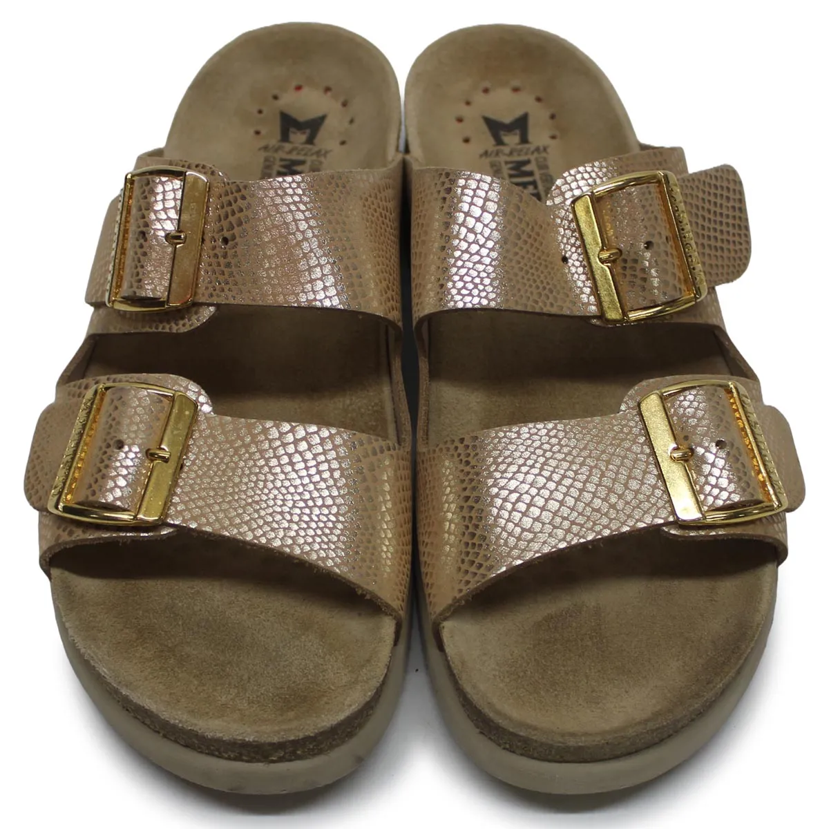 Mephisto Womens Sandals Hester Buckles Open-Back Slides Metallic Leather - UK 7.5