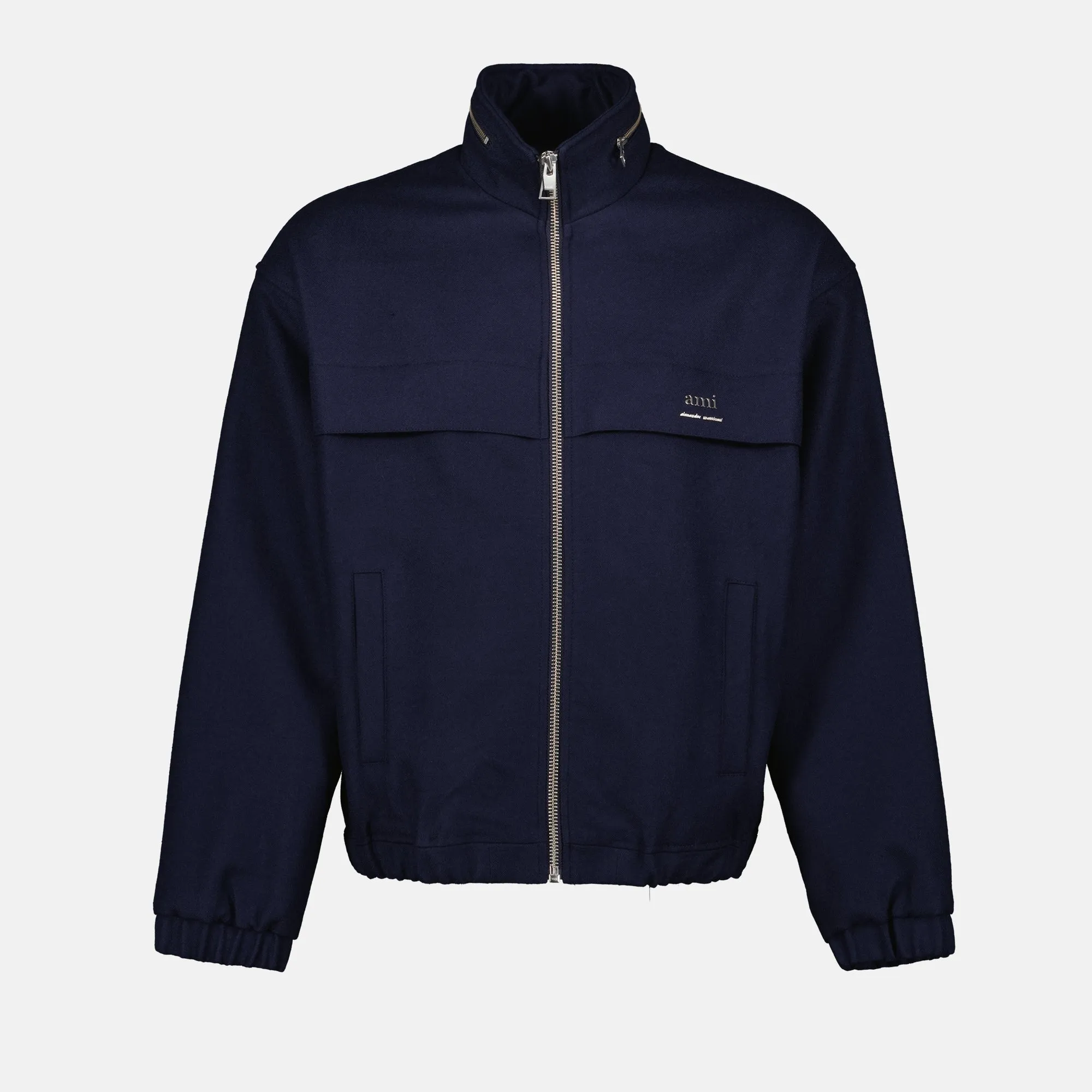 Navy Windbreaker with High Collar